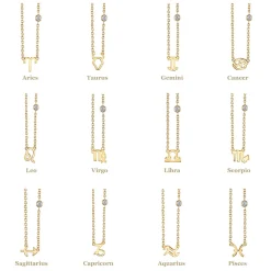 Gold Plated Sterling Silver Zodiac Necklace with Bezel Set Diamond