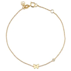 Gold Plated Sterling Silver Butterfly Bracelet with Bezel Set Diamond