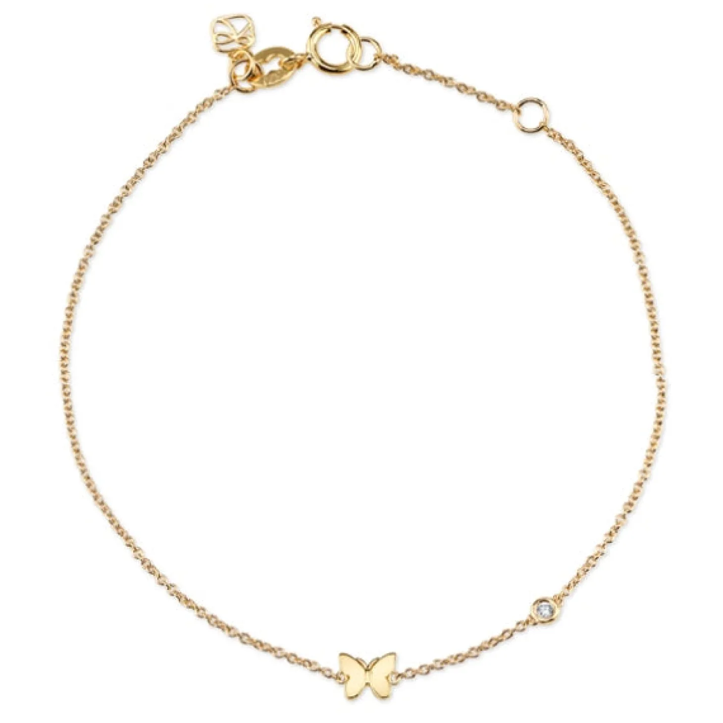 Gold Plated Sterling Silver Butterfly Bracelet with Bezel Set Diamond