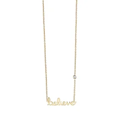 Gold Plated Sterling Silver Believe Necklace with Bezel Set Diamond