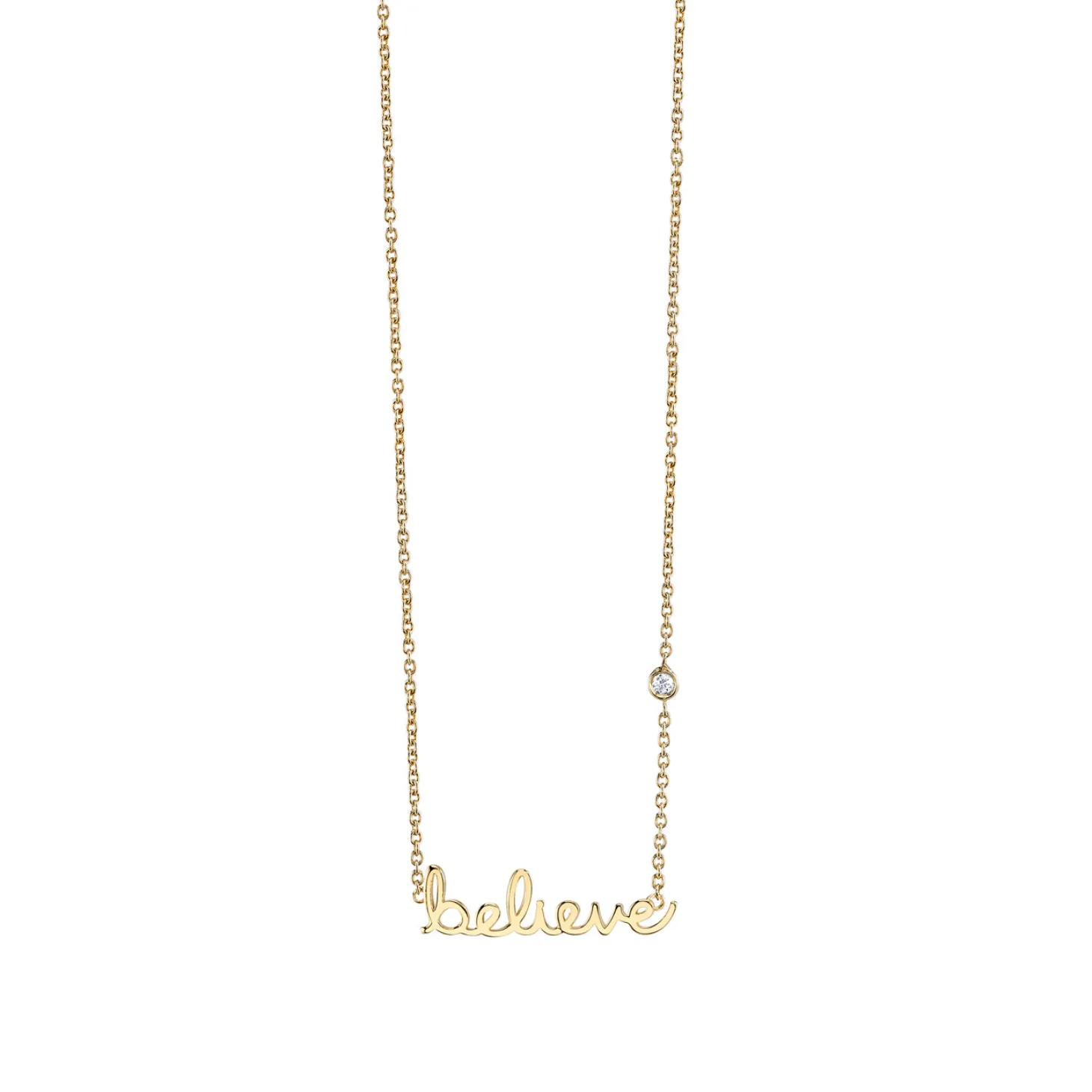 Gold Plated Sterling Silver Believe Necklace with Bezel Set Diamond