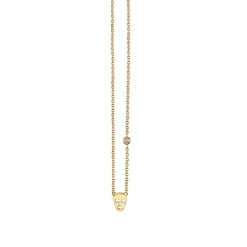 Gold Plated Sterling Silver Skull Necklace with Bezel Set Diamond