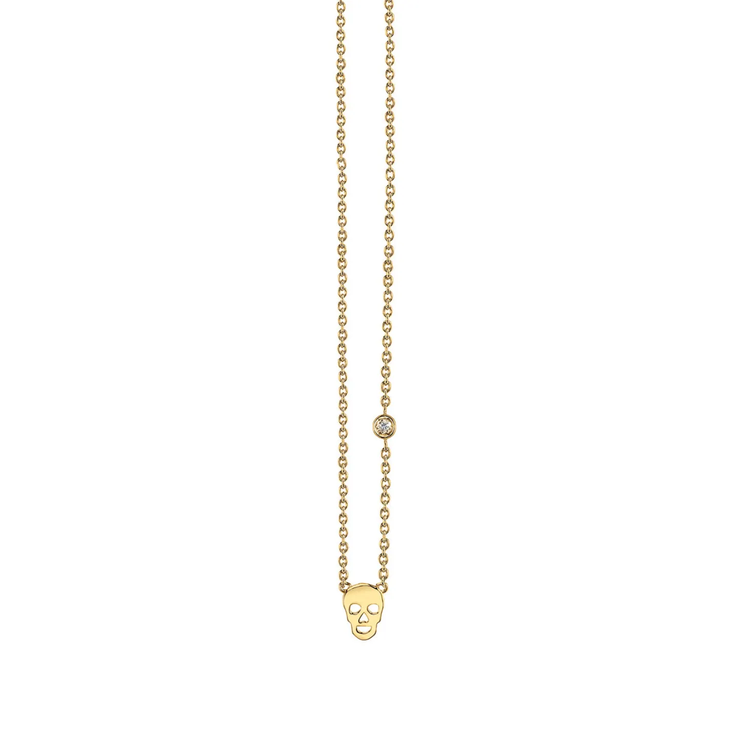 Gold Plated Sterling Silver Skull Necklace with Bezel Set Diamond