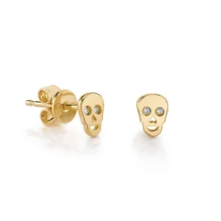 Gold Plated Sterling Silver Skull Stud Earrings