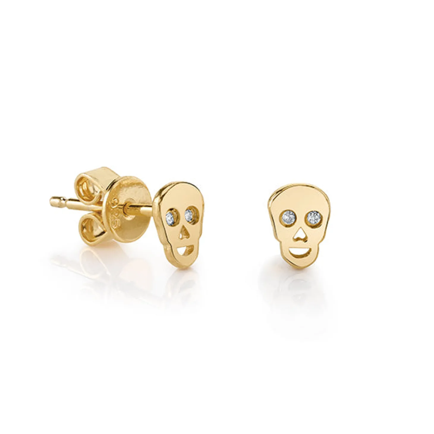 Gold Plated Sterling Silver Skull Stud Earrings