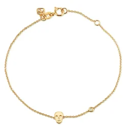 Gold Plated Sterling Silver Skull Bracelet with Bezel Set Diamond