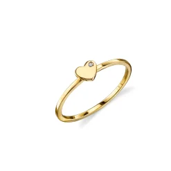 Gold Plated Sterling Silver Heart Ring With Bezel Set Diamond