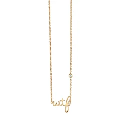 Gold Plated Sterling Silver WTF Necklace with Bezel Set Diamond