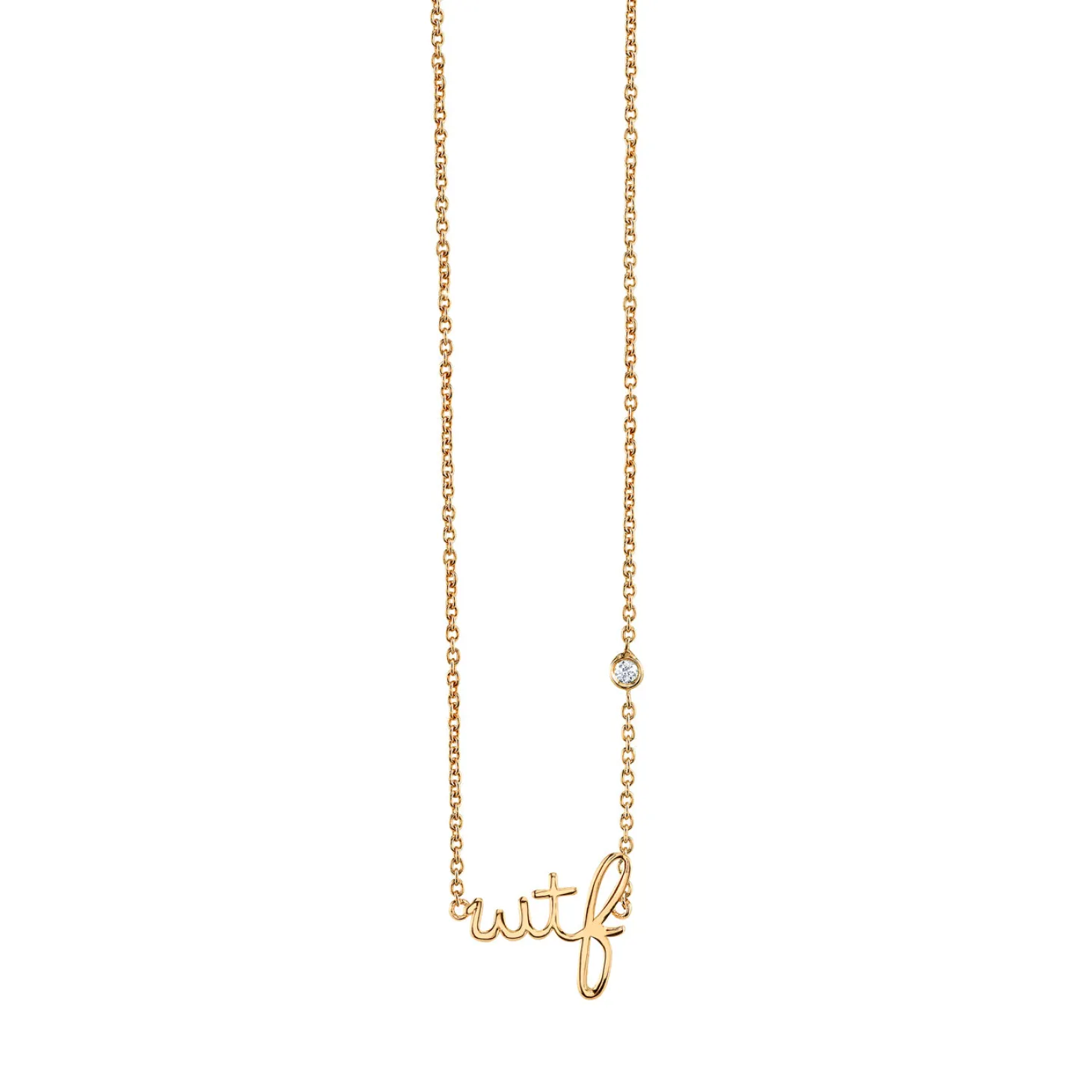 Gold Plated Sterling Silver WTF Necklace with Bezel Set Diamond