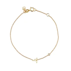 Gold Plated Sterling Silver WTF Bracelet with Bezel Set Diamond