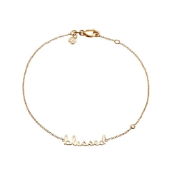 Gold Plated Sterling Silver Blessed Bracelet with Bezel-Set Diamond