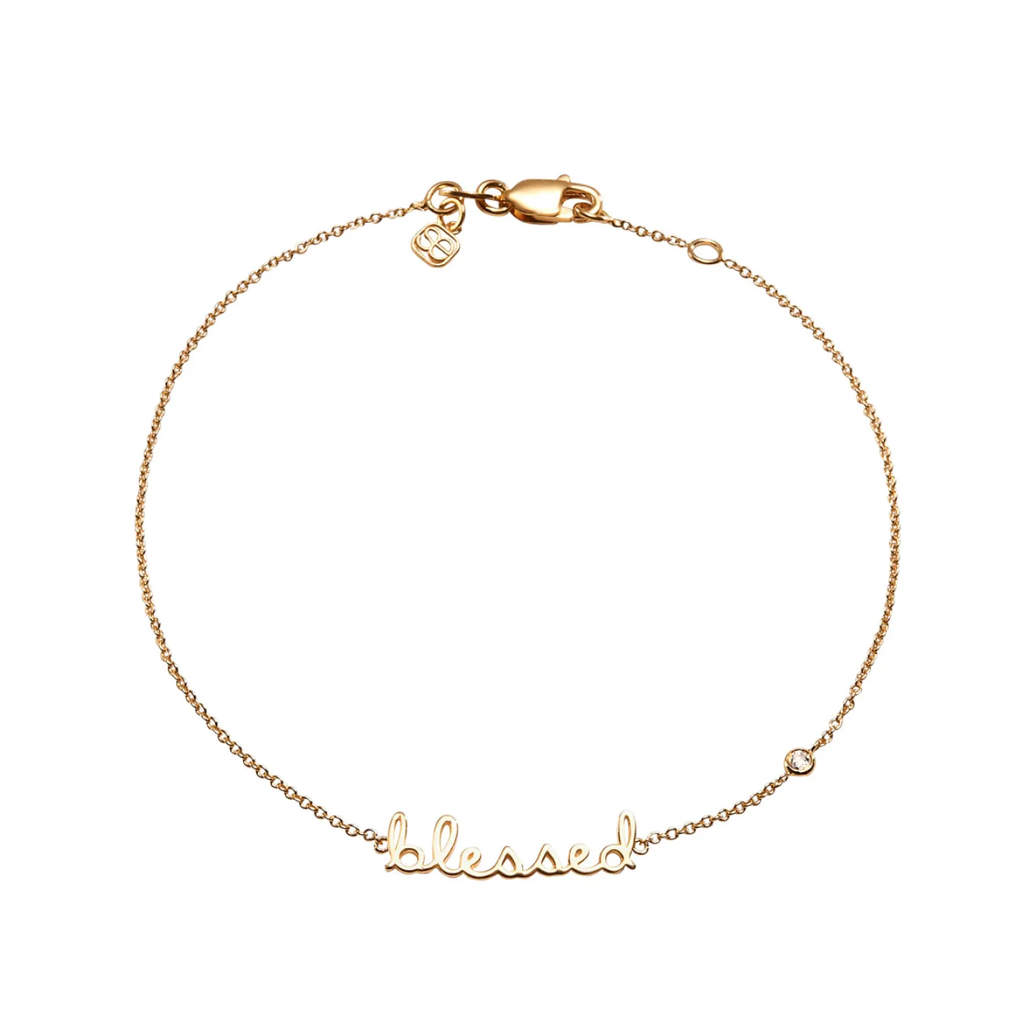 Gold Plated Sterling Silver Blessed Bracelet with Bezel-Set Diamond