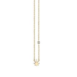 Gold Plated Sterling Silver Pot Leaf Necklace with Bezel Set Diamond