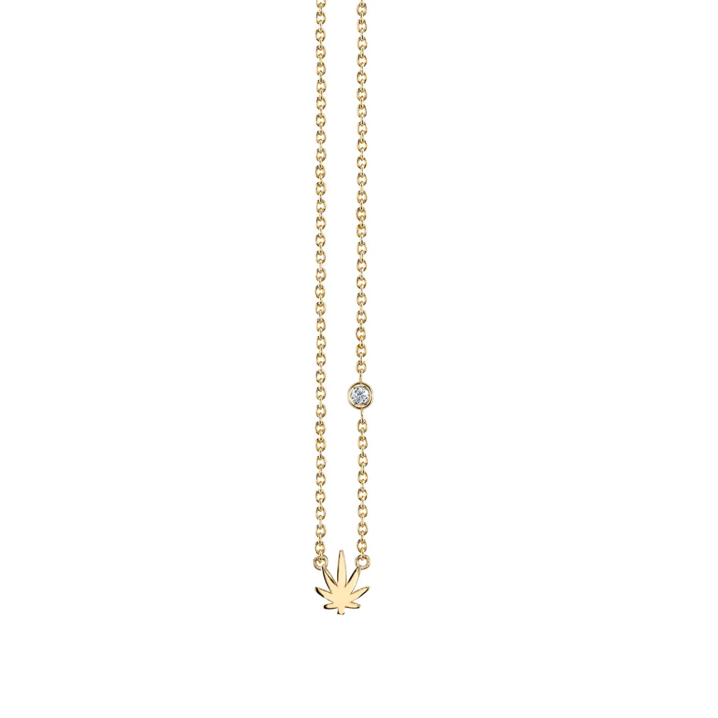Gold Plated Sterling Silver Pot Leaf Necklace with Bezel Set Diamond