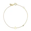 Gold Plated Sterling Silver Wishbone Bracelet with Bezel Set Diamond