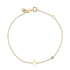Gold Plated Sterling Silver Wishbone Bracelet with Bezel Set Diamond