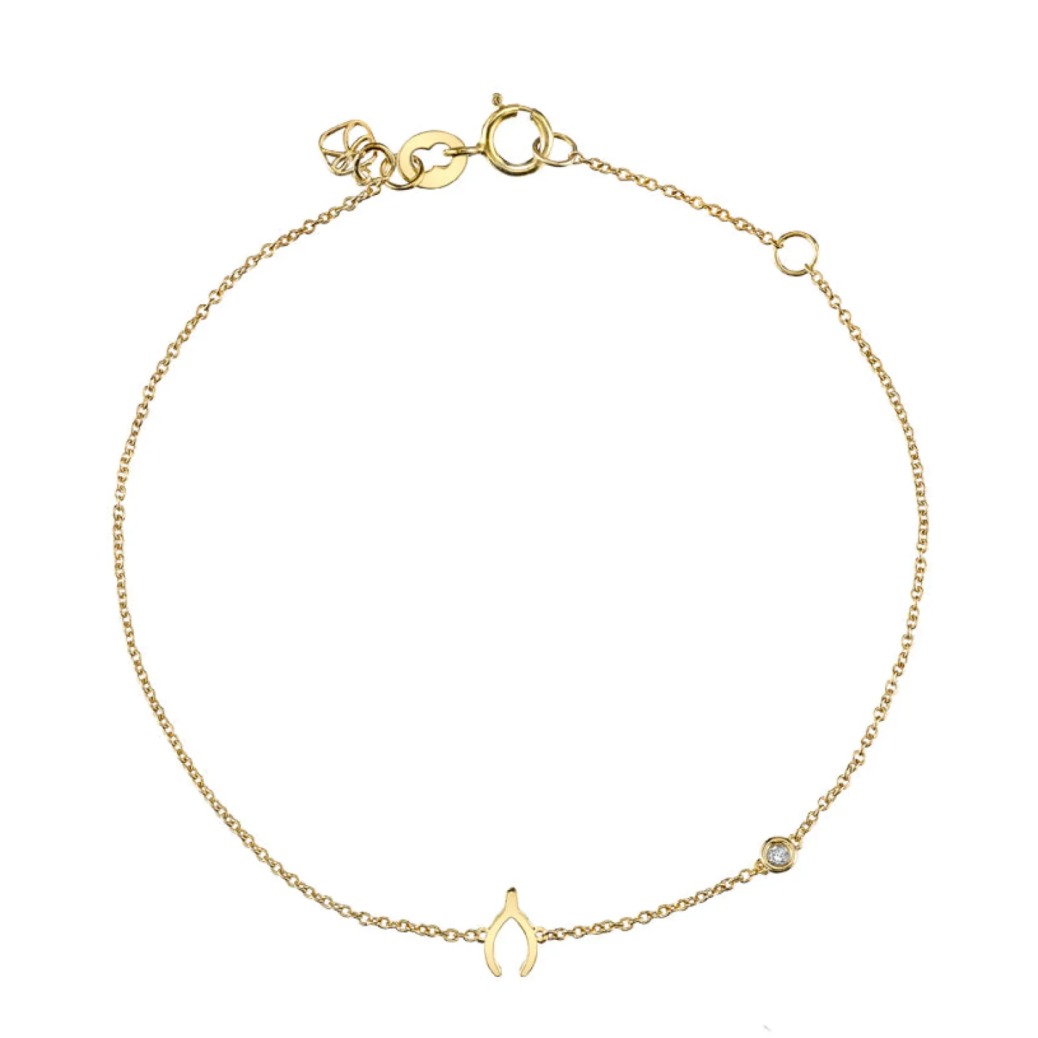 Gold Plated Sterling Silver Wishbone Bracelet with Bezel Set Diamond
