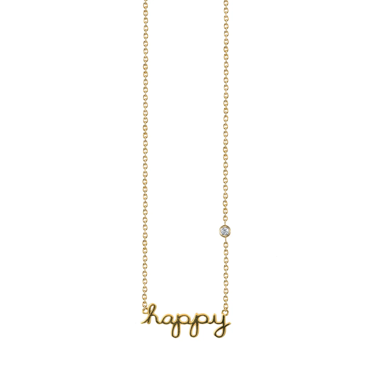 Gold Plated Sterling Silver Happy Necklace with Bezel-Set Diamond