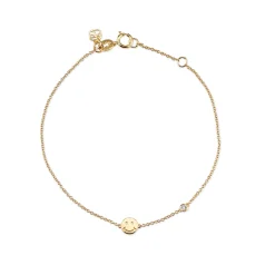 Gold Plated Sterling Silver Happy Face Bracelet with Bezel Set Diamond