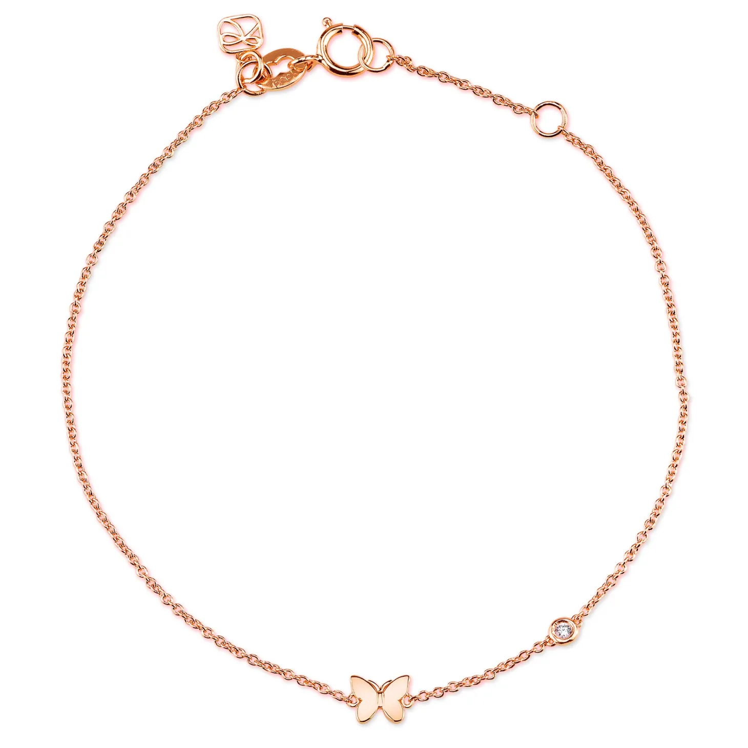 Gold Plated Sterling Silver Butterfly Bracelet with Bezel Set Diamond