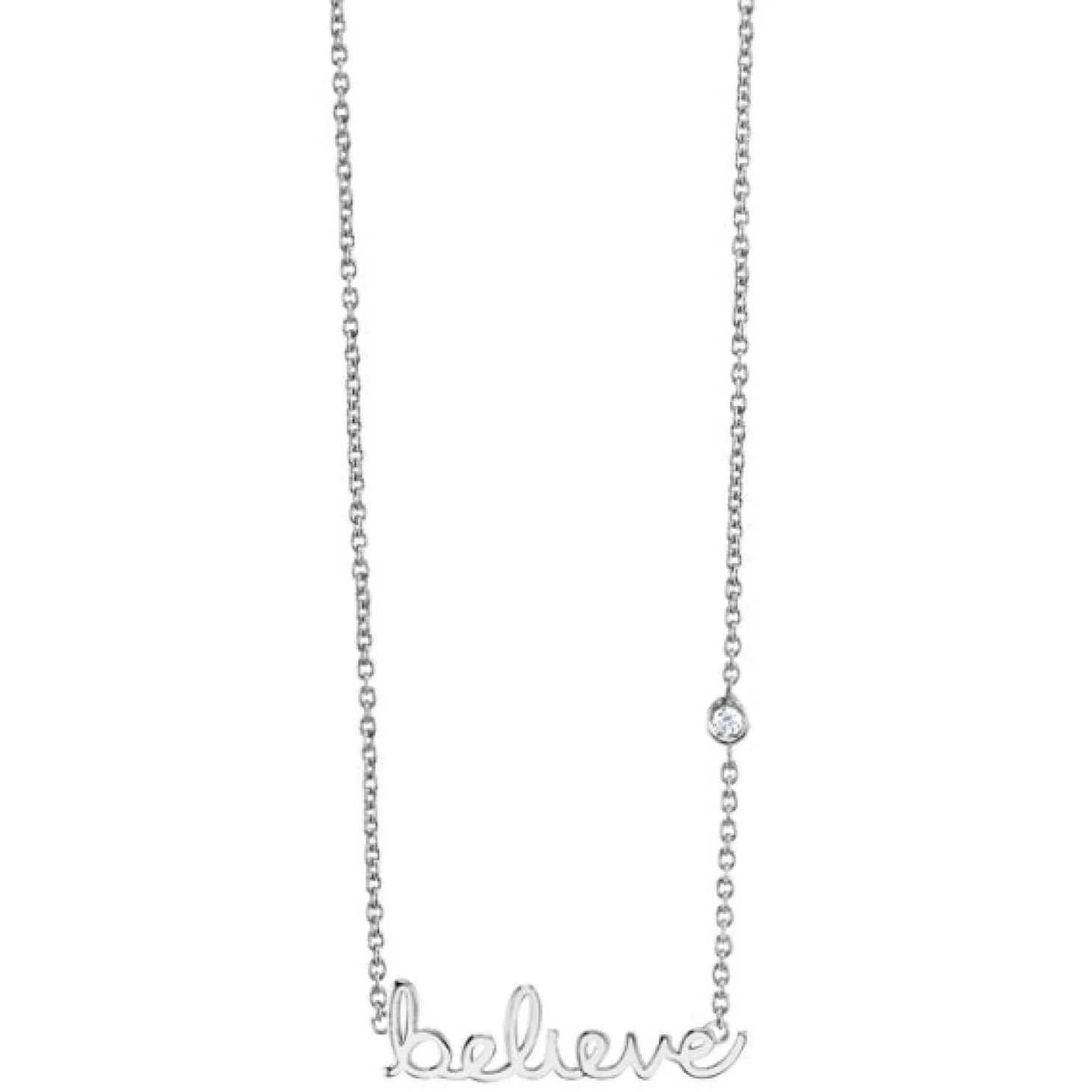 Gold Plated Sterling Silver Believe Necklace with Bezel Set Diamond