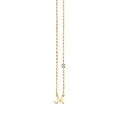 Gold Plated Sterling Silver Initial Necklace with Bezel Set Diamond