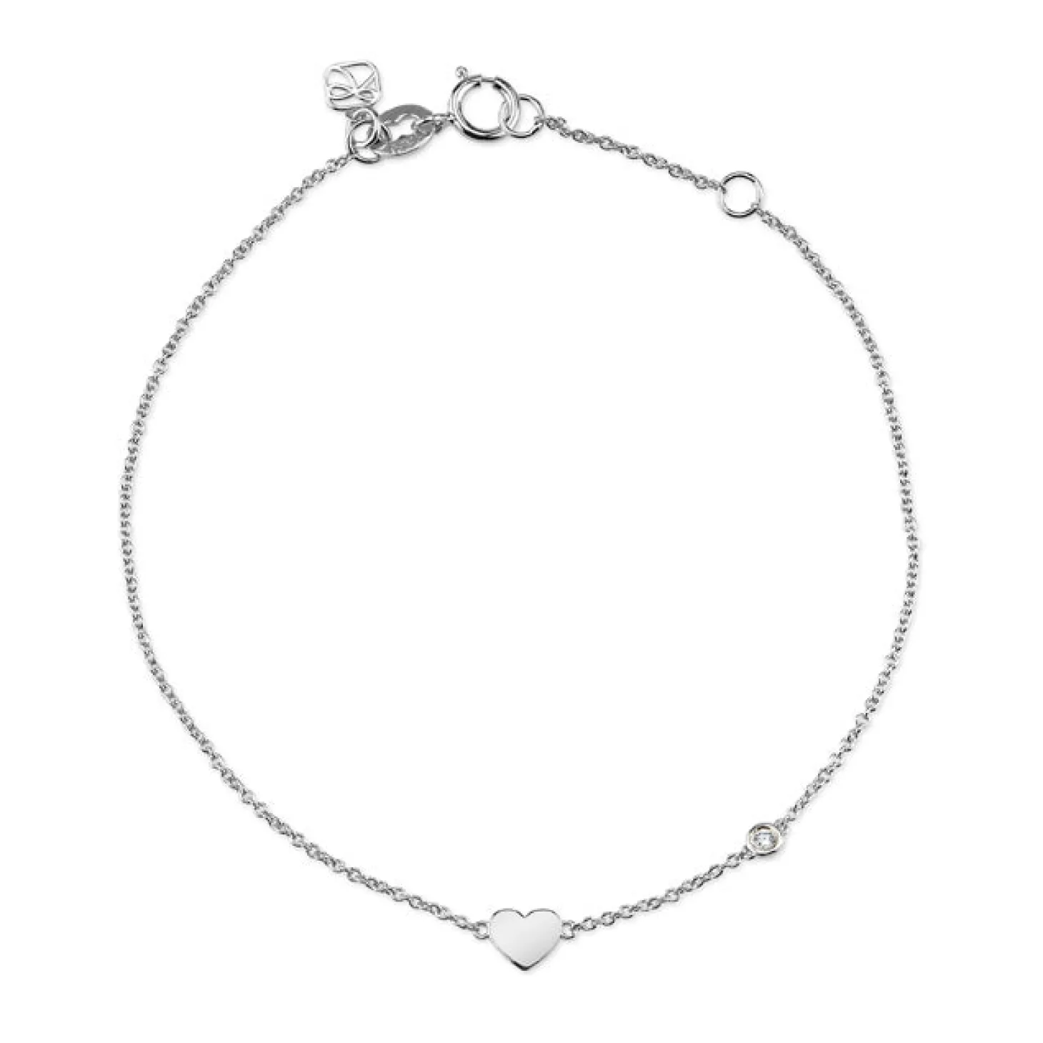 Gold Plated Sterling Silver Heart Bracelet with Bezel Set Diamond