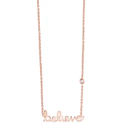 Gold Plated Sterling Silver Believe Necklace with Bezel Set Diamond