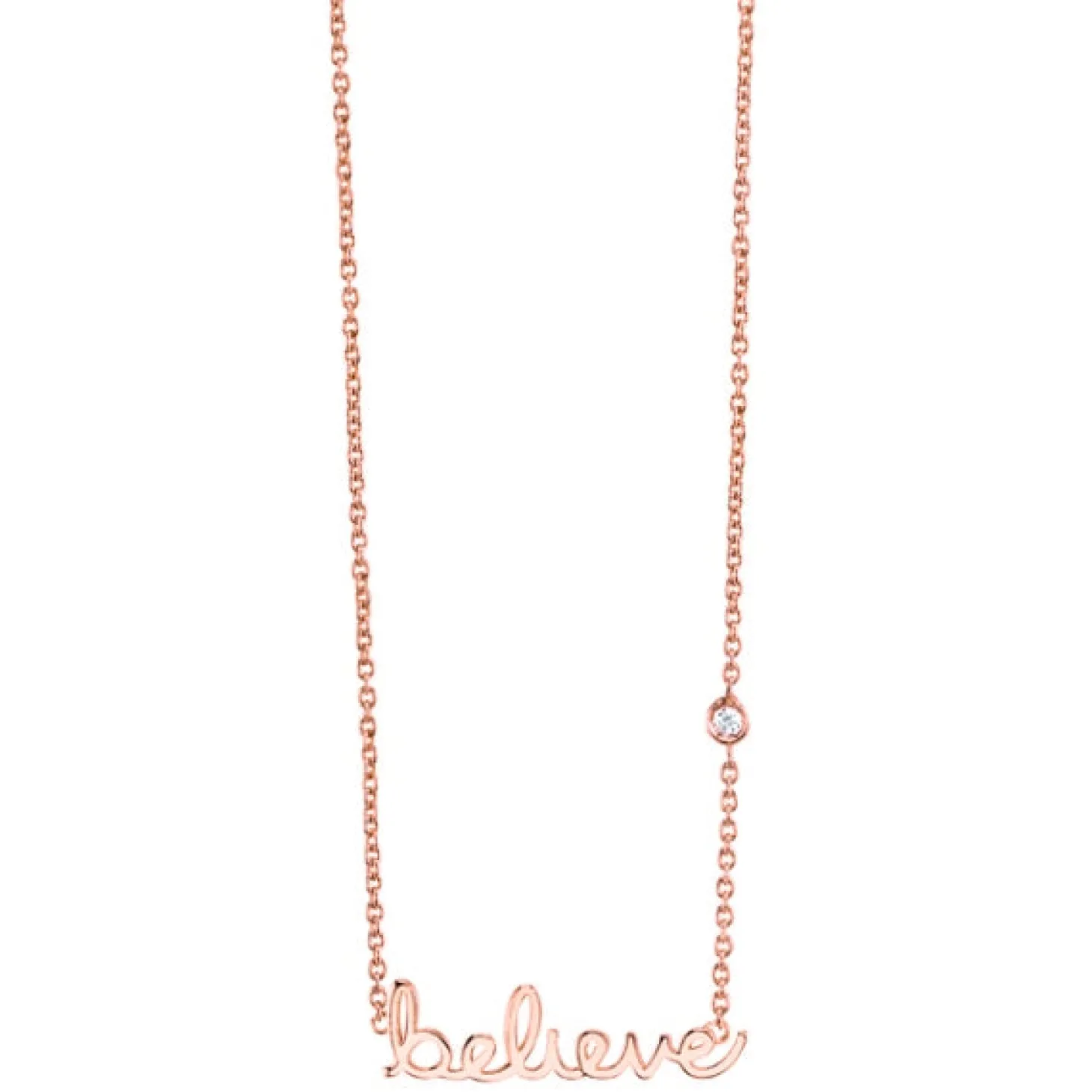 Gold Plated Sterling Silver Believe Necklace with Bezel Set Diamond