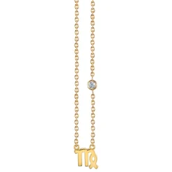 Gold Plated Sterling Silver Zodiac Necklace with Bezel Set Diamond