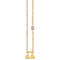 Gold Plated Sterling Silver Zodiac Necklace with Bezel Set Diamond