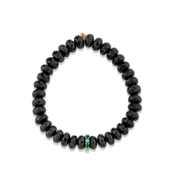 Gold, Turquoise & Emerald Rondelle on Black Spinel