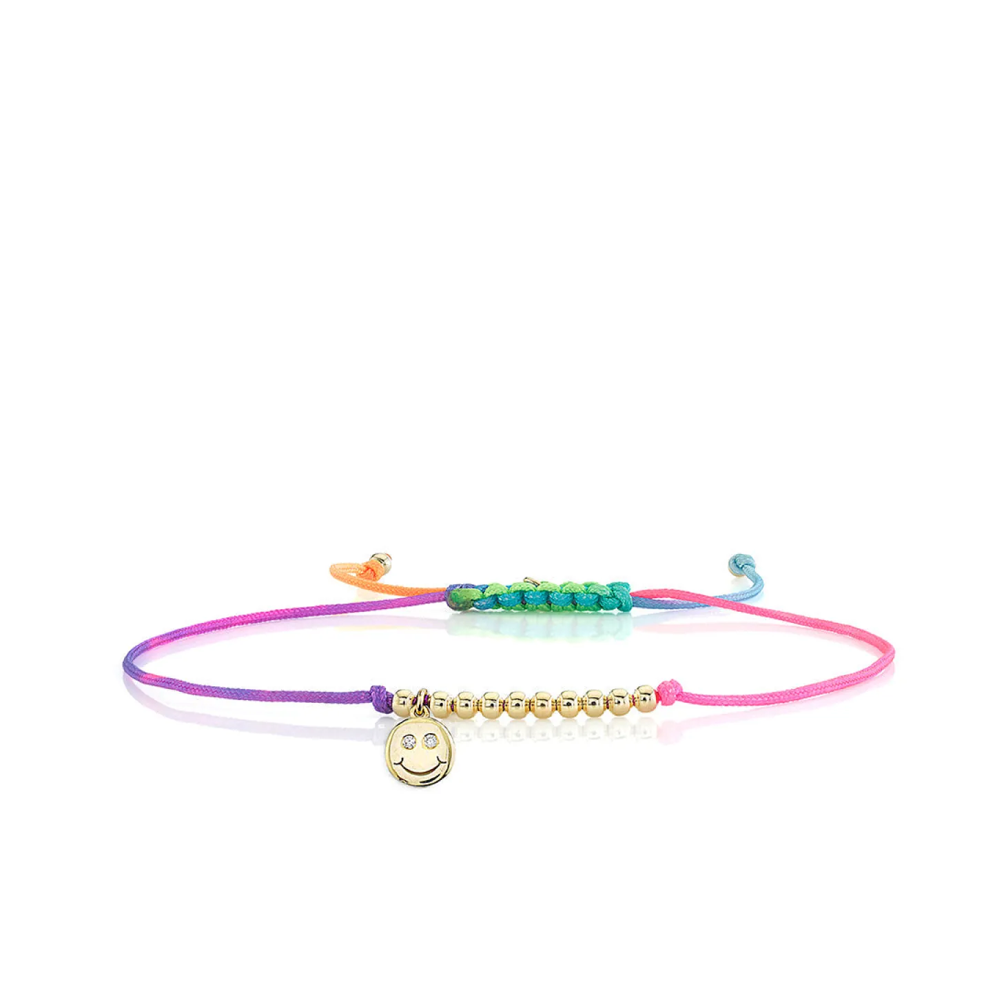 Kids Collection Gold & Diamond Tiny Happy Face Cord Bracelet