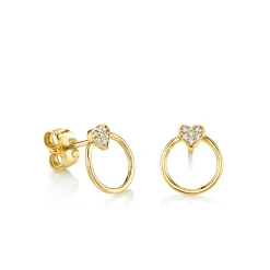 Kids Collection Gold & Diamond Heart with Circle Stud