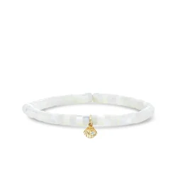 Kids Collection Gold & Diamond Tiny Clam Shell on Mother of Pearl Heishi