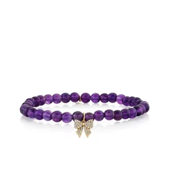 Kids Collection Gold & Diamond Small Bow on Amethyst