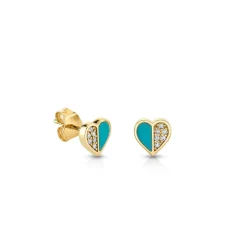 Kids Collection Gold & Diamond Heart With Stone Inlay Stud