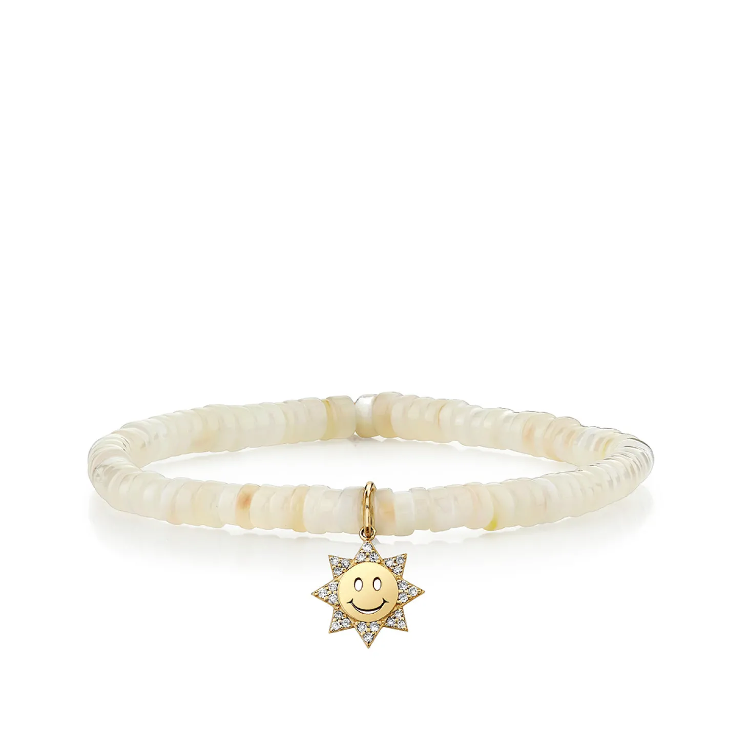 Kids Collection Gold & Diamond Sun Happy Face on Mother of Pearl