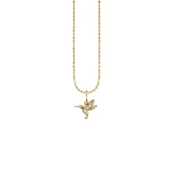 Kids Collection Gold & Diamond Tiny Hummingbird Charm Necklace