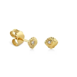 Kids Collection Gold & Diamond Tiny Clam Shell Stud