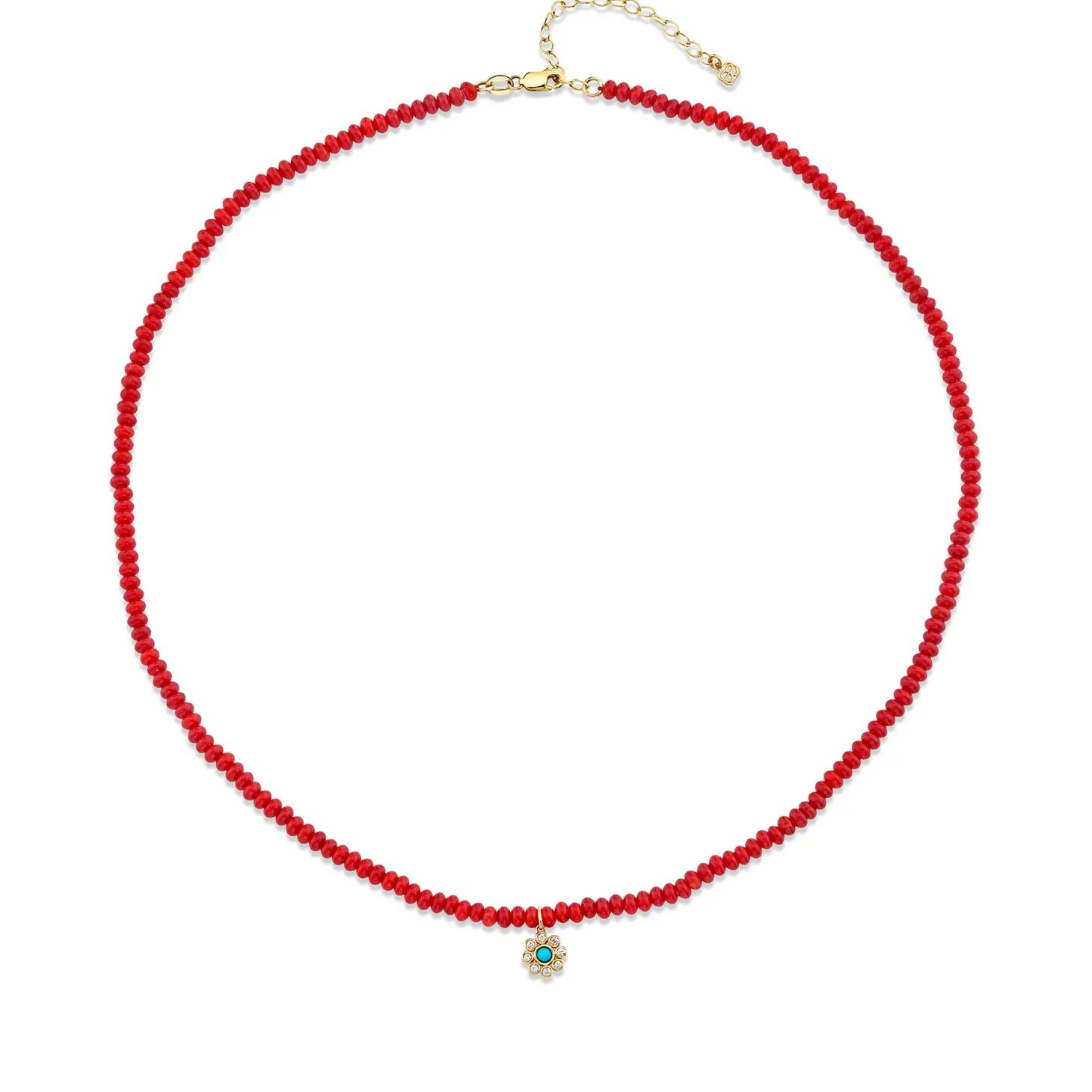Kids Collection Gold & Diamond Enamel Flower Red Sea Bamboo Necklace