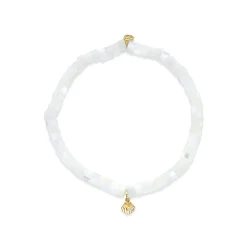 Kids Collection Gold & Diamond Tiny Clam Shell on Mother of Pearl Heishi