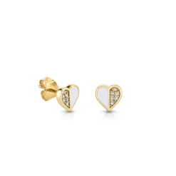 Kids Collection Gold & Diamond Heart With Stone Inlay Stud