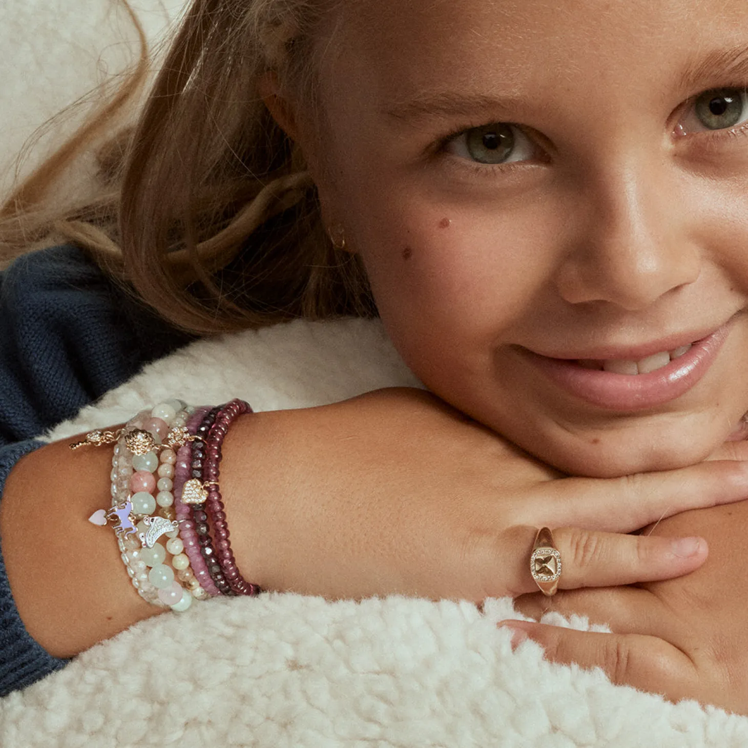 Kids Collection Gold & Diamond Camellia on Multi Morganite
