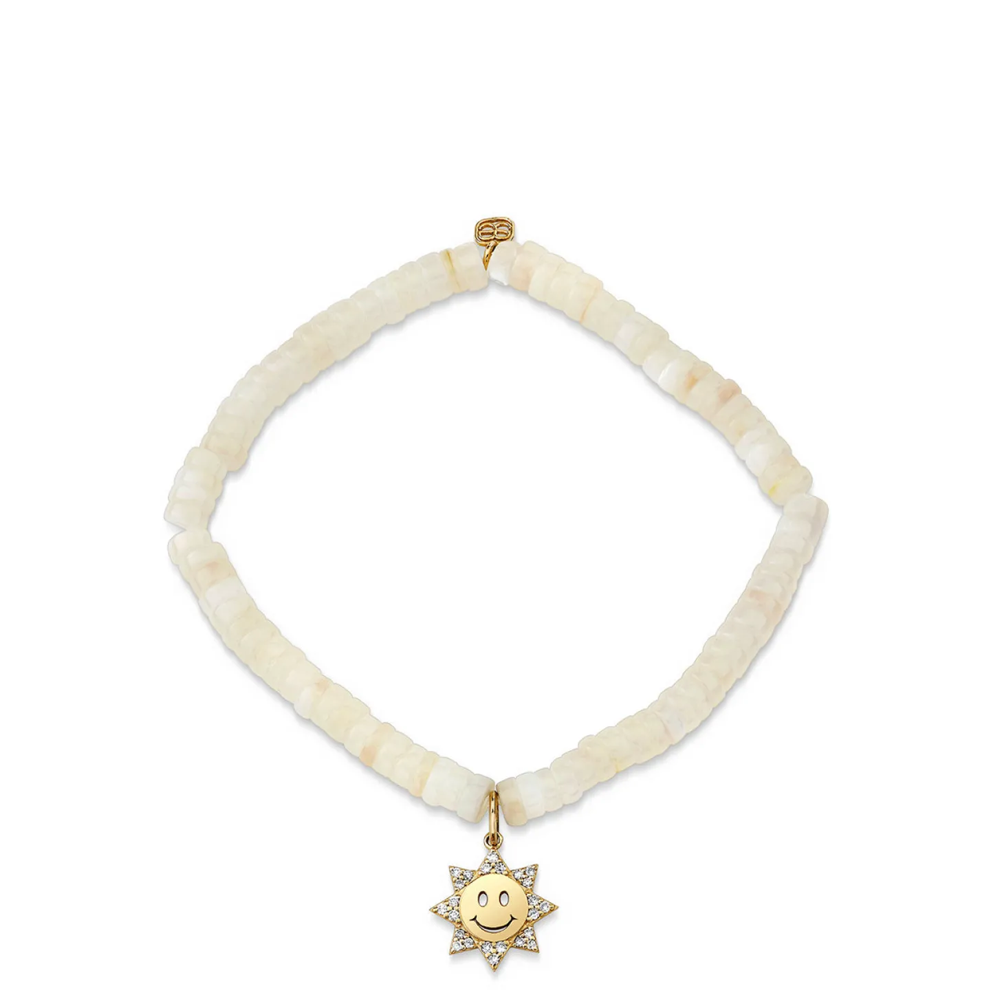 Kids Collection Gold & Diamond Sun Happy Face on Mother of Pearl