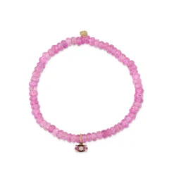 Kids Collection Gold & Diamond Tiny Carved Stone on Pink Sapphire