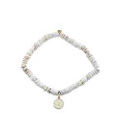 Kids Collection Gold & Diamond Eye Coin on White Turquoise Heishi
