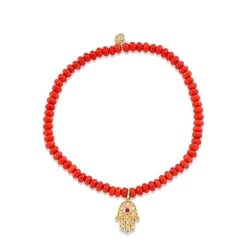 Kids Collection Gold & Diamond Hamsa on Red Sea Bamboo