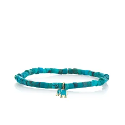 Kids Collection Gold & Enamel Tiny Elephant on Turquoise Heishi