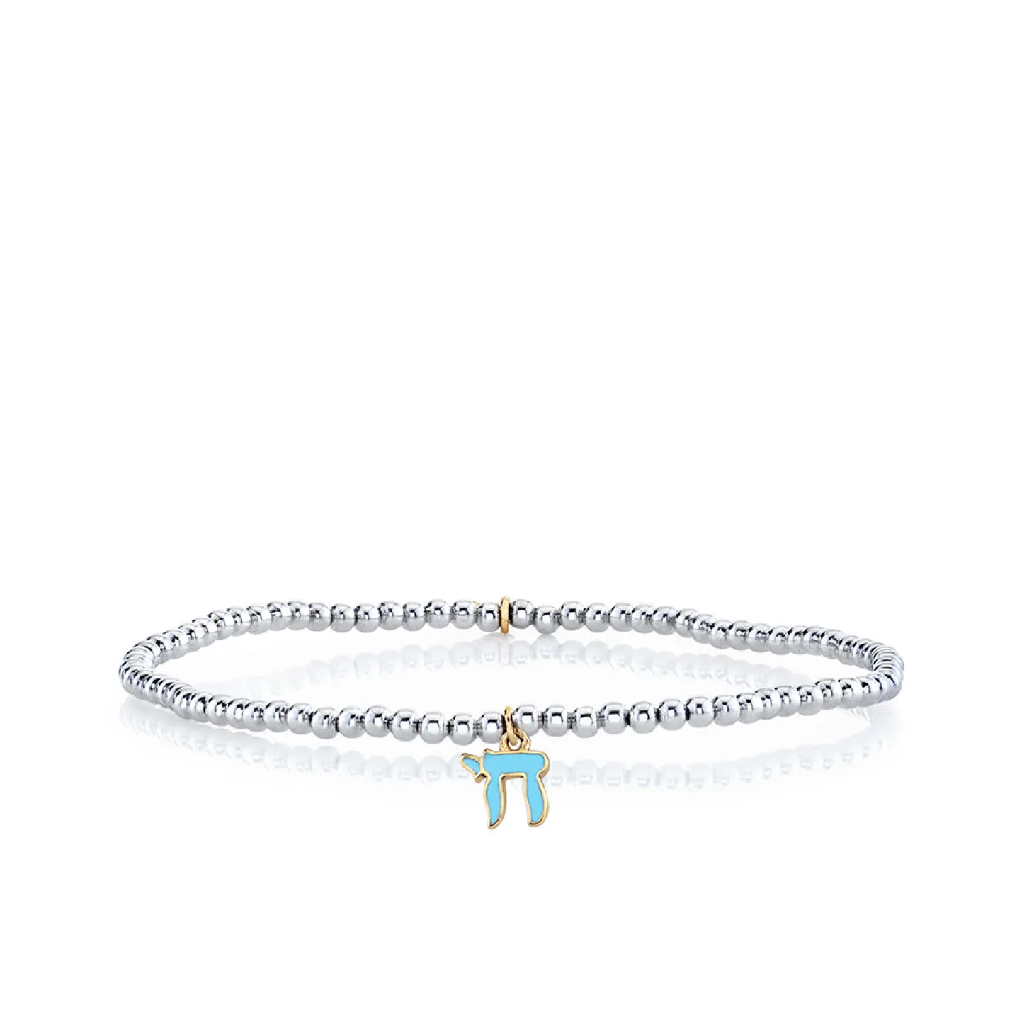 Kids Collection Gold & Enamel Chai on White Gold Beads
